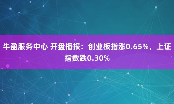 牛盈服务中心 开盘播报：创业板指涨0.65%，上证指数跌0.30%
